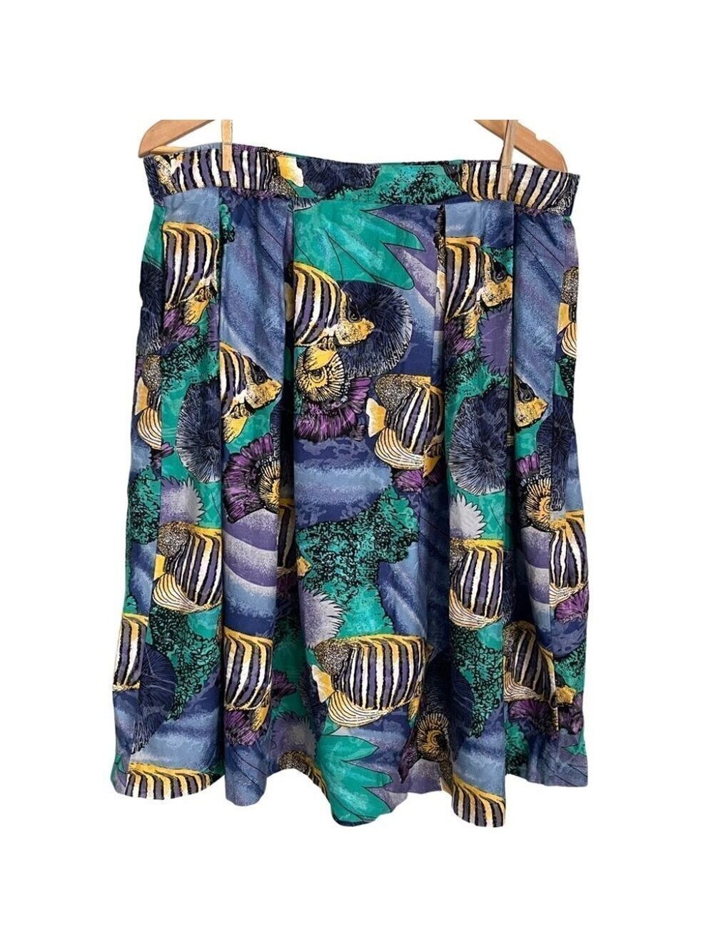 𝅺Vintage Novelty Fish Skirt Sz L Blue Yellow Teacher Fun Theme Ocean Liz Moody
